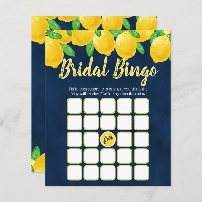 Modern Watercolor Lemon Tree Bridal Shower Bingo (Front/Back)