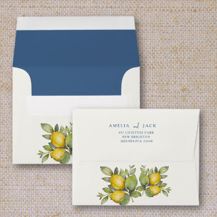 Modern Watercolor Lemons & Floral Wedding  Envelope