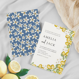 Modern Watercolor Lemons & Floral Wedding Invitation