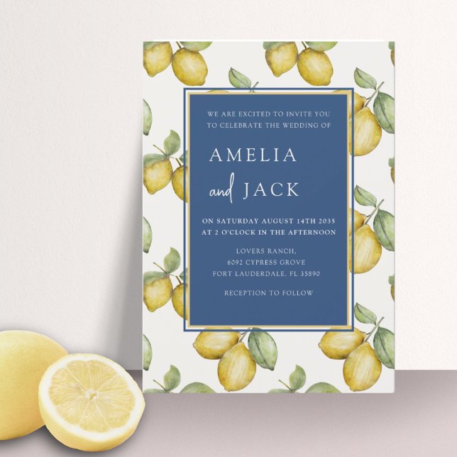 Modern Watercolor Lemons & Foliage Wedding Invitation (Creator Uploaded)