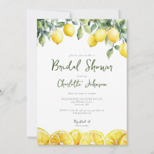 Modern Watercolor Lemons QR Code Bridal Shower Invitation