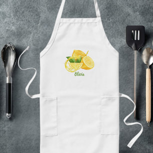 Modern Watercolor Lemons,Simple, Personalised Long Apron