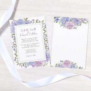 Modern Watercolor Lilac Blue Hydrangeas Wedding Invitation