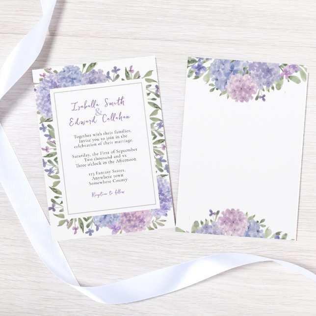 Modern Watercolor Lilac Blue Hydrangeas Wedding Invitation (Creator Uploaded)
