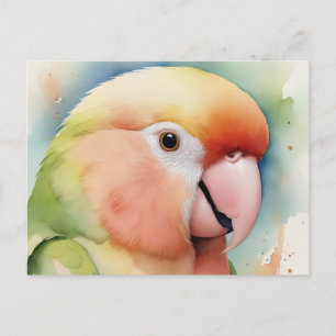 Modern Watercolor Lovebird Portrait Postcard