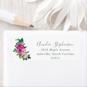 Modern Watercolor Magenta Floral Return Address  Return Address Label