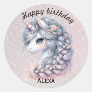 Modern watercolor magical baby unicorn classic round sticker