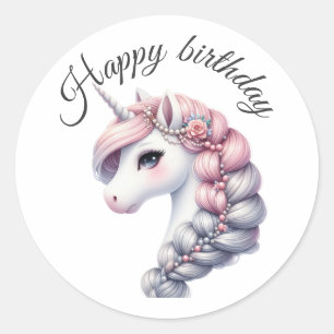 Modern watercolor magical baby unicorn  classic round sticker