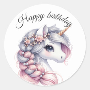 Modern watercolor magical baby unicorn classic round sticker