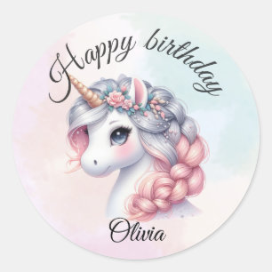 Modern watercolor magical baby unicorn  classic round sticker