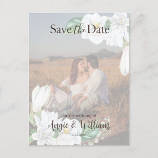 Modern Watercolor Magnolia  Save the Date Photo Postcard