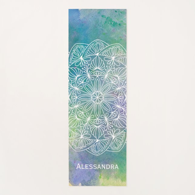 Modern Watercolor Mandala Personalised Yoga Mat (Front)