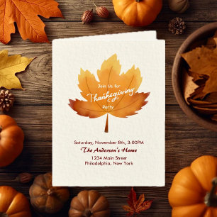 Modern Watercolor Maple Thanksgiving Party Folded Invitation