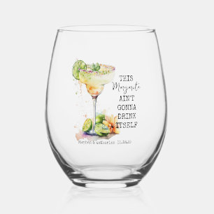 Modern Watercolor Margarita Wedding Stemless Wine Glass