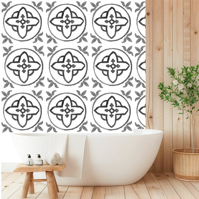Modern Watercolor Mediterranean Grey Tile Wallpaper (Creator Uploaded)