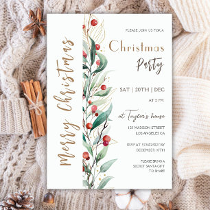 Modern Watercolor Merry Christmas Party Invitation