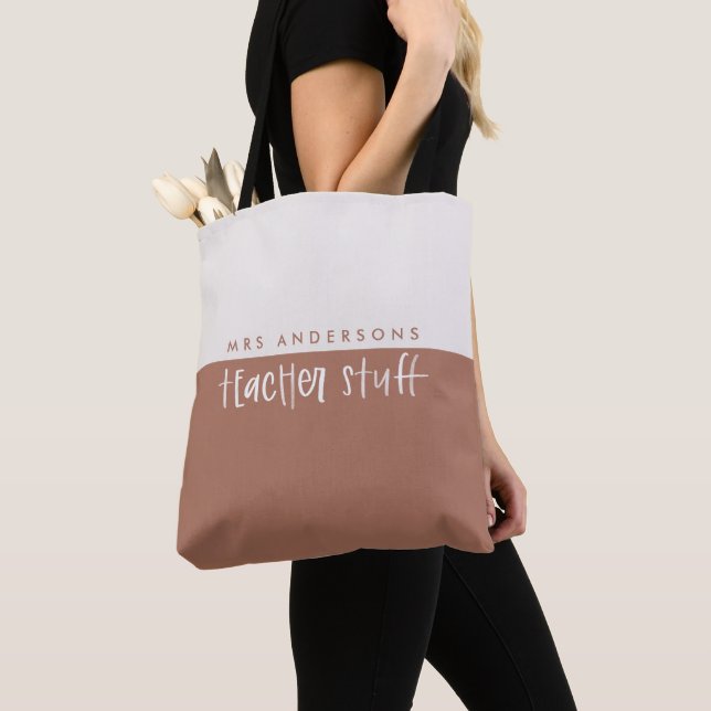Modern watercolor minimal budget teacher gift tote bag (Close Up)