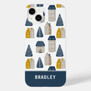 Modern Watercolor Minimalist House Pattern Name Case-Mate iPhone 14 Plus Case