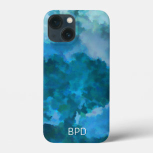 Modern Watercolor Monogrammed Initials Blue Green iPhone 13 Mini Case