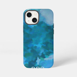 Modern Watercolor Monogrammed Initials Blue Green iPhone 13 Mini Case