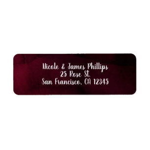 Modern Watercolor Moody Maroon Burgundy Wedding Return Address Label