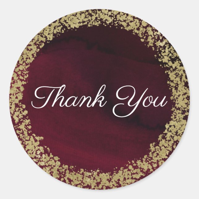 Modern Watercolor Moody Maroon & Gold Wedding Classic Round Sticker (Front)