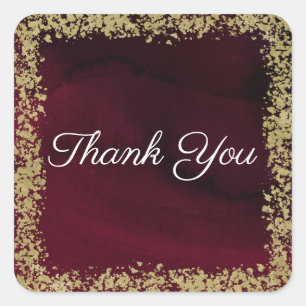 Modern Watercolor Moody Maroon & Gold Wedding Square Sticker