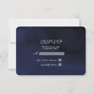 Modern Watercolor Moody Navy Blue RSVP Reply Card