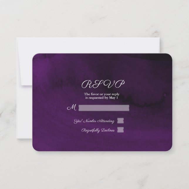 Modern Watercolor Moody Royal Purple RSVP Reply (Front)