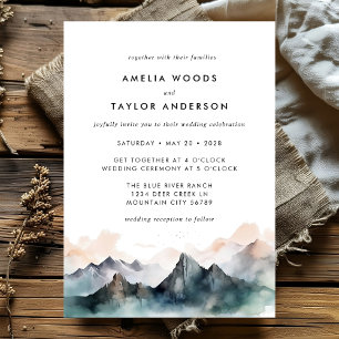Modern Watercolor Mountain Forest Wedding Invitation