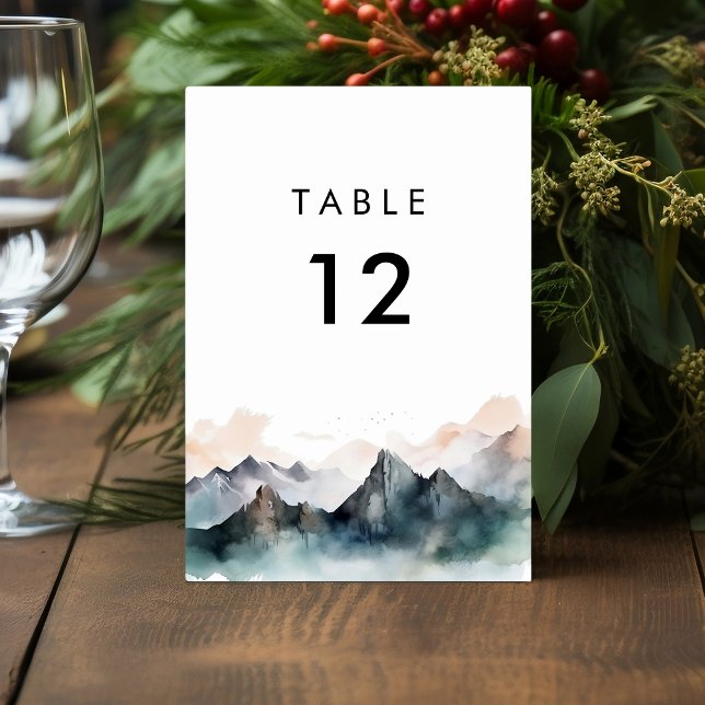 Modern Watercolor Mountain Landscape Wedding  Table Number (Creator Uploaded)