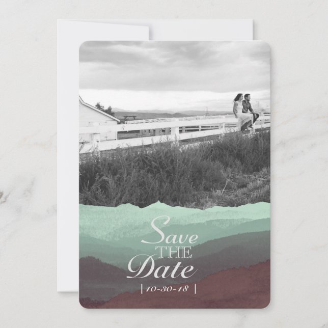 Modern Watercolor Mountain Save The Date (Front)