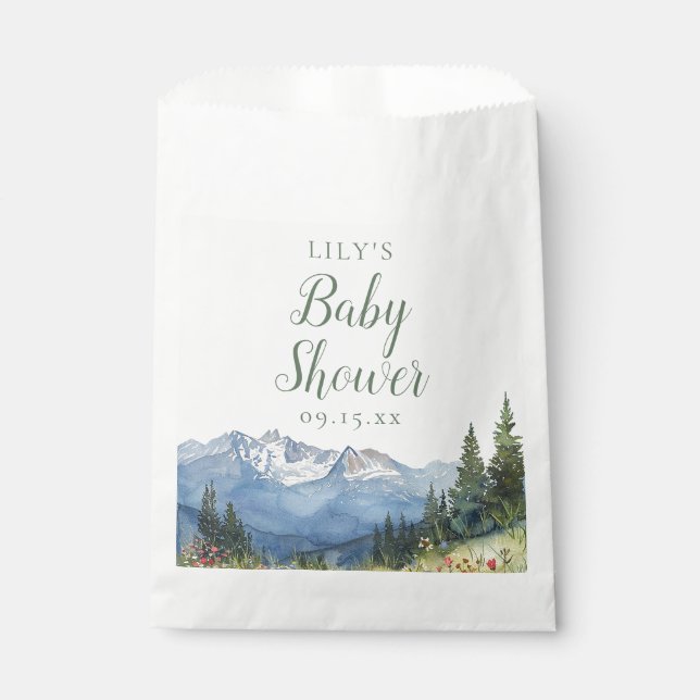 Modern Watercolor Mountain Wildflower Baby Shower Favour Bag (Front)