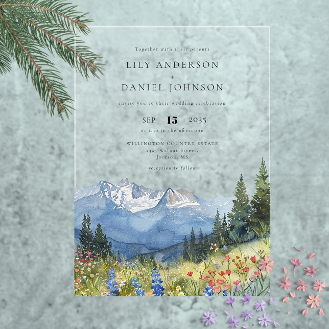 Modern Watercolor Mountain Wildflower Wedding Acrylic Invitations (Modern Watercolor Mountain Wildflower Wedding Acrylic Invitations)