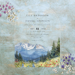 Modern Watercolor Mountain Wildflower Wedding Arch Acrylic Invitations