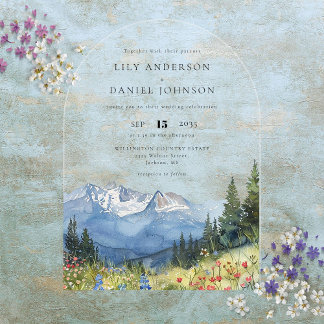 Modern Watercolor Mountain Wildflower Wedding Arch Acrylic Invitations