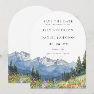 Modern Watercolor Mountain Wildflower Wedding Arch Save The Date