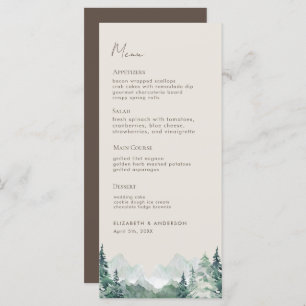 Modern Watercolor Mountains Wedding Dinner Menu