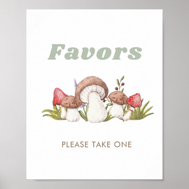 Modern Watercolor Mushroom Favours Sign (Front)