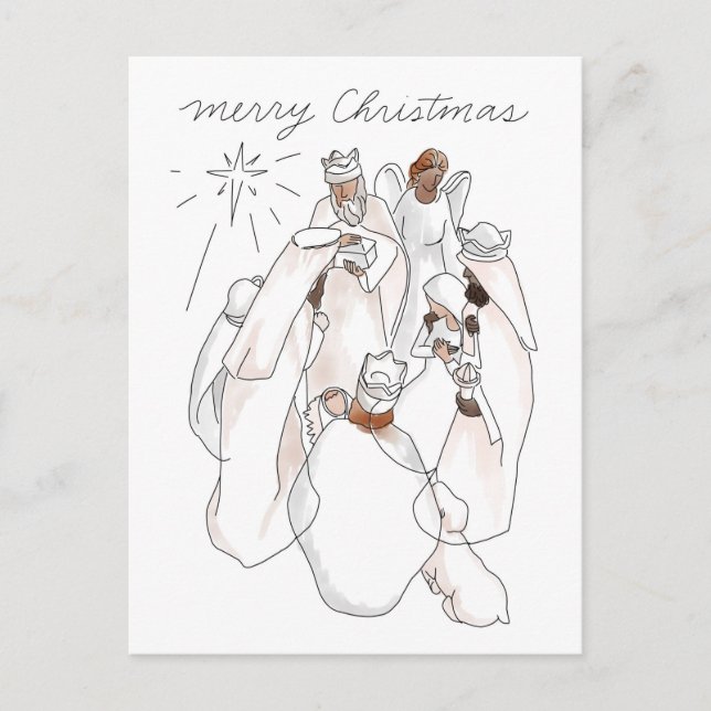 Modern Watercolor Nativity Scene Postcard (Front)
