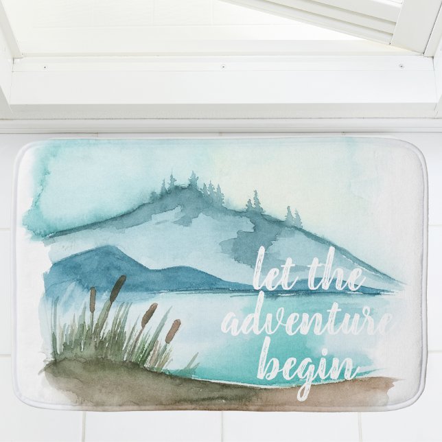 Modern Watercolor Nature Let's The Adventure Begin Bath Mat (Creator Uploaded)