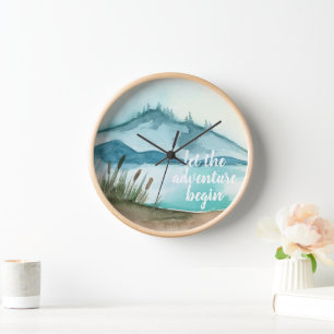 Modern Watercolor Nature Let's The Adventure Begin Clock