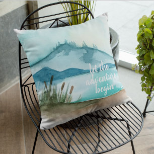 Modern Watercolor Nature Let's The Adventure Begin Cushion