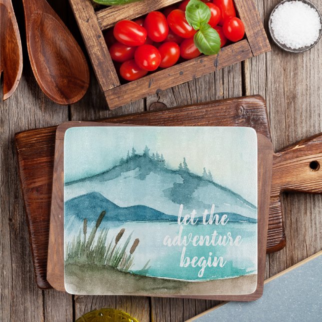 Modern Watercolor Nature Let's The Adventure Begin Cutting Board (Creator Uploaded)