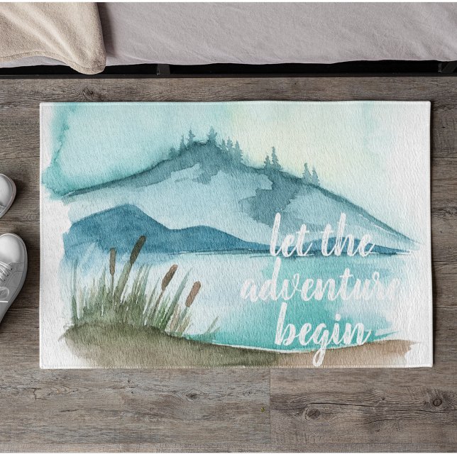 Modern Watercolor Nature Let's The Adventure Begin Doormat (Creator Uploaded)