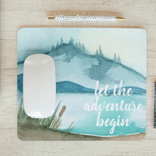 Modern Watercolor Nature Let's The Adventure Begin Mouse Pad