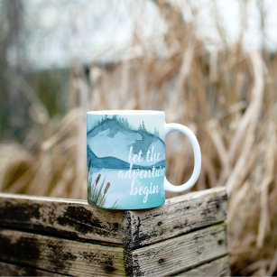Modern Watercolor Nature Let's The Adventure Begin Two-Tone Coffee Mug