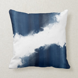 Modern Watercolor Navy Blue Pattern Cushion