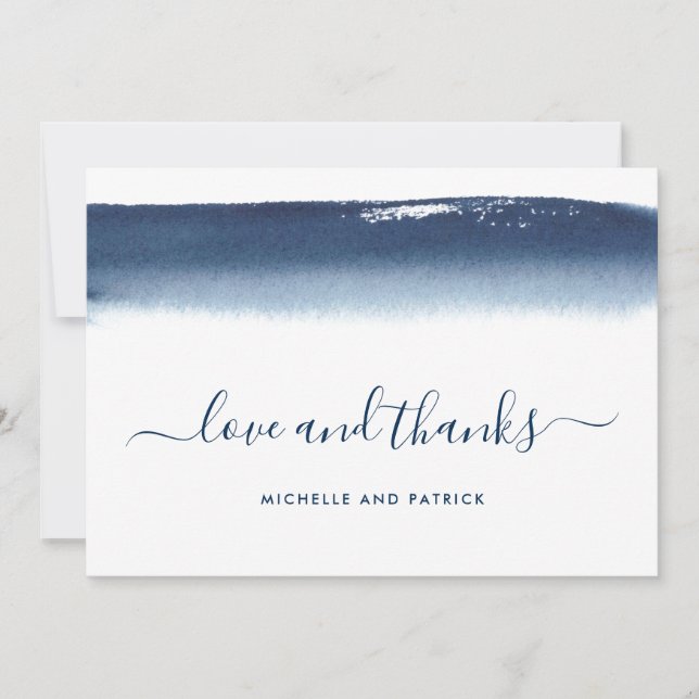 Modern Watercolor Navy Blue Wedding Thank You Card (Front)