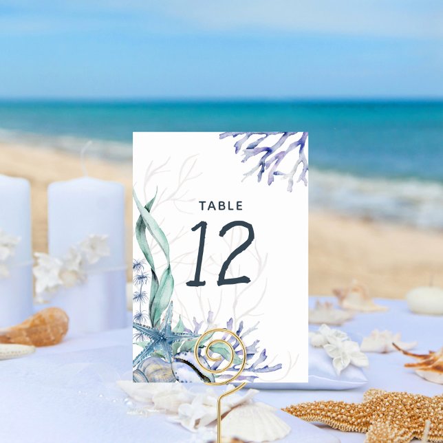 Modern Watercolor Ocean Beach Wedding Table Number (Creator Uploaded)